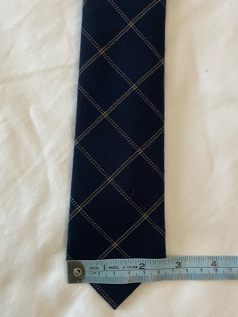 The Tie Bar Navy Windowpane Tie with Gold Stitching - Picture 4 of 7